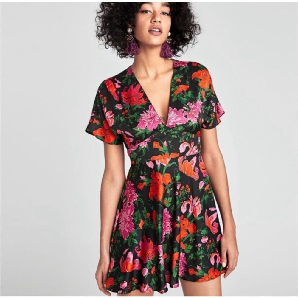 Zara Woman‎ Floral Satin Mini Dress Small